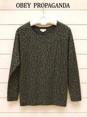 OBEY PROPAGANDA Leopard Print Long Sleeve Top – Size M – Grey/Black